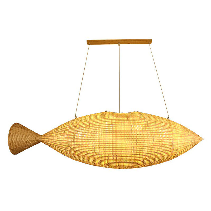 Fish-Shaped Bamboo Pendant Light For Asian-Inspired Dining Rooms In Beige