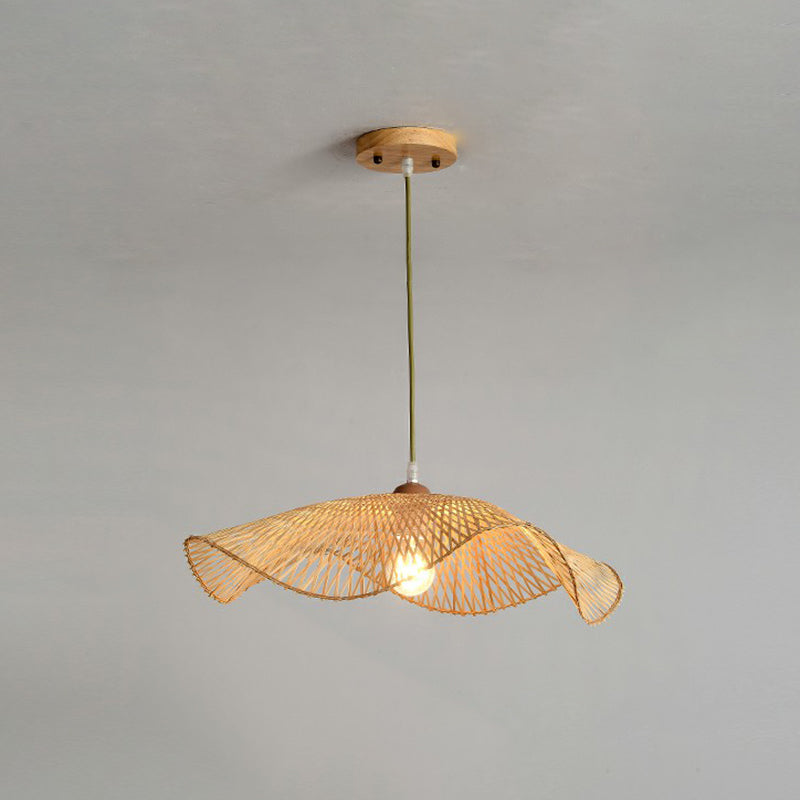 Bamboo Lotus Leaf Pendant Lamp: Beige Modernist 1-Light Suspension / Small C