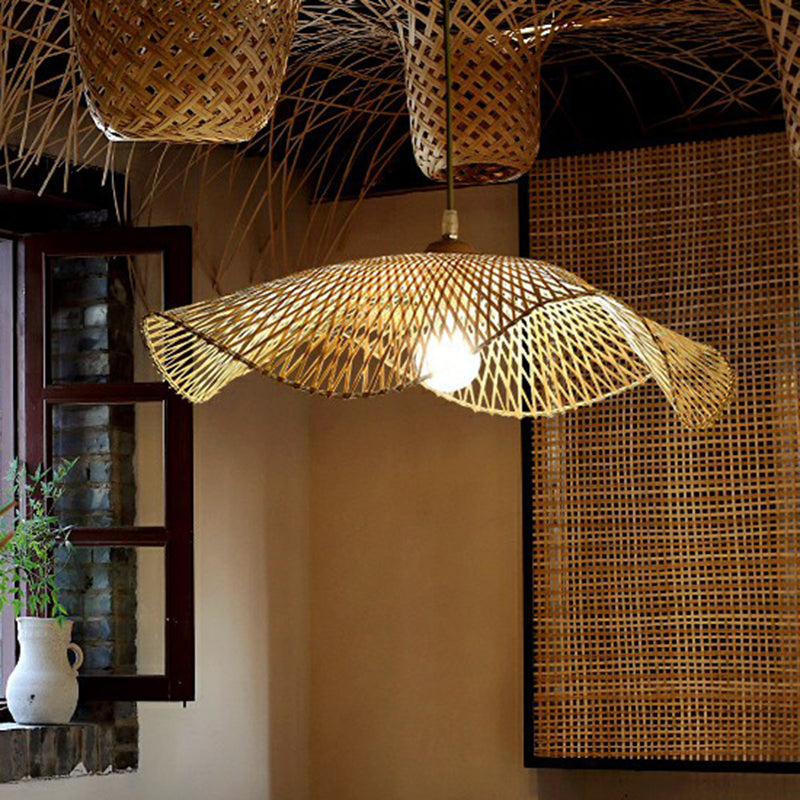 Bamboo Lotus Leaf Pendant Lamp: Beige Modernist 1-Light Suspension