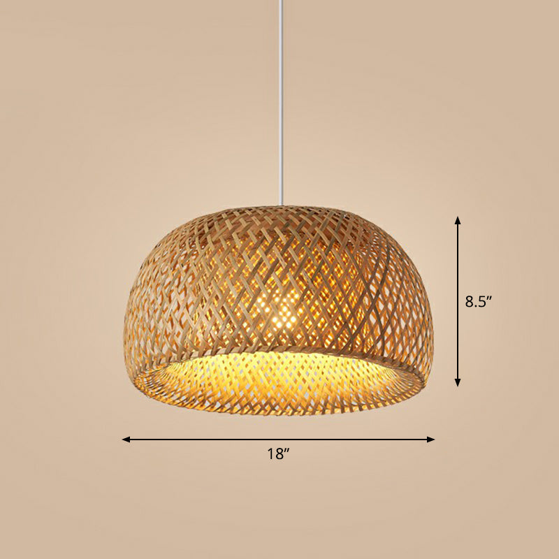 Bamboo Cage Pendant Light For Tearoom - Chinese Style 1 Bulb Beige