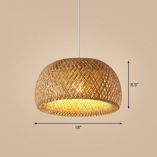 Bamboo Cage Pendant Light For Tearoom - Chinese Style 1 Bulb Beige / I