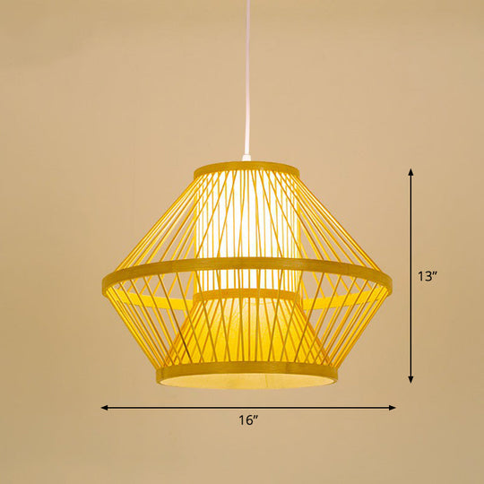 Bamboo Cage Pendant Light For Tearoom - Chinese Style 1 Bulb Beige / F