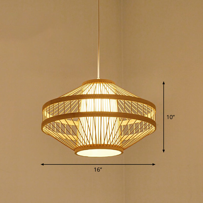 Bamboo Cage Pendant Light For Tearoom - Chinese Style 1 Bulb Beige