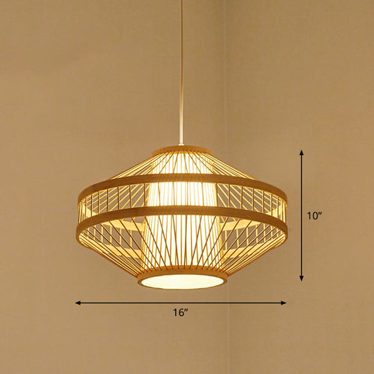 Bamboo Cage Pendant Light For Tearoom - Chinese Style 1 Bulb Beige / N