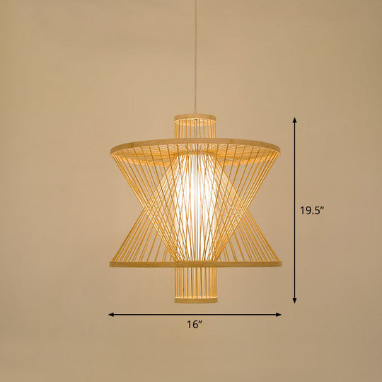 Bamboo Cage Pendant Light For Tearoom - Chinese Style 1 Bulb Beige / B