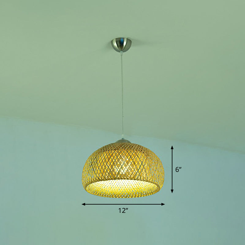 Geometric Beige Pendant Light With Asian Design - Bamboo Suspension Fixture