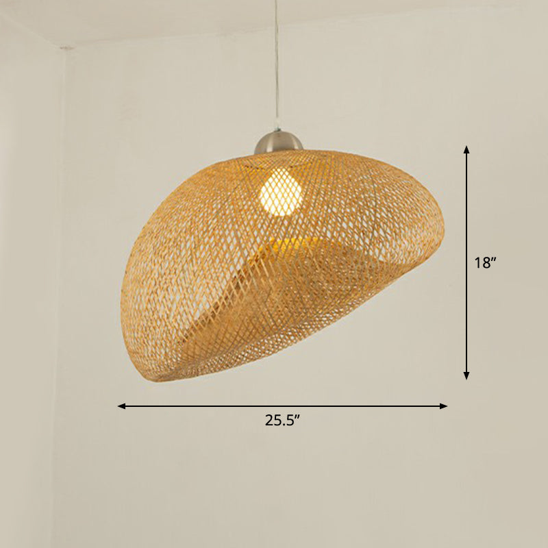 Geometric Beige Pendant Light With Asian Design - Bamboo Suspension Fixture