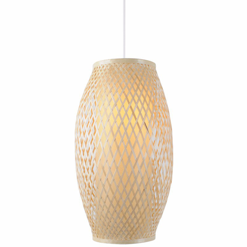 Chinese Wood Pendant Lamp With Bamboo Shade - 1-Light Corridor Hanging Lighting