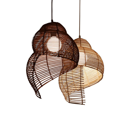 Spiral Shell Pendant Bamboo Dining Room Lighting Fixture - Coastal 1-Light Suspension