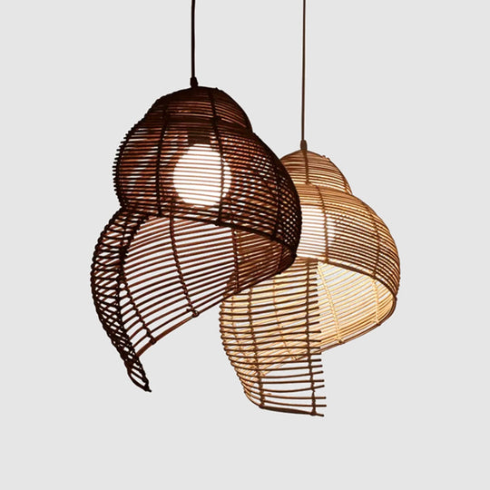 Spiral Shell Pendant Bamboo Dining Room Lighting Fixture - Coastal 1-Light Suspension