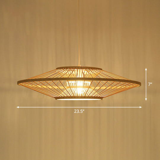 Modern Hand-Crafted Bamboo Ceiling Pendant Light With 1 Bulb - Beige Tearoom Drop Lamp