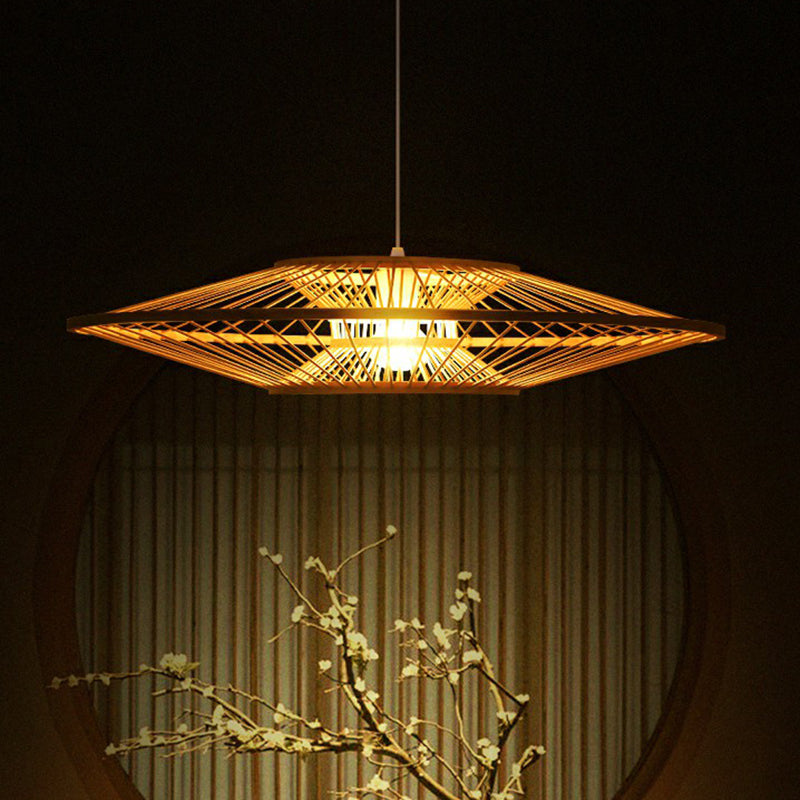 Modern Hand-Crafted Bamboo Ceiling Pendant Light With 1 Bulb - Beige Tearoom Drop Lamp