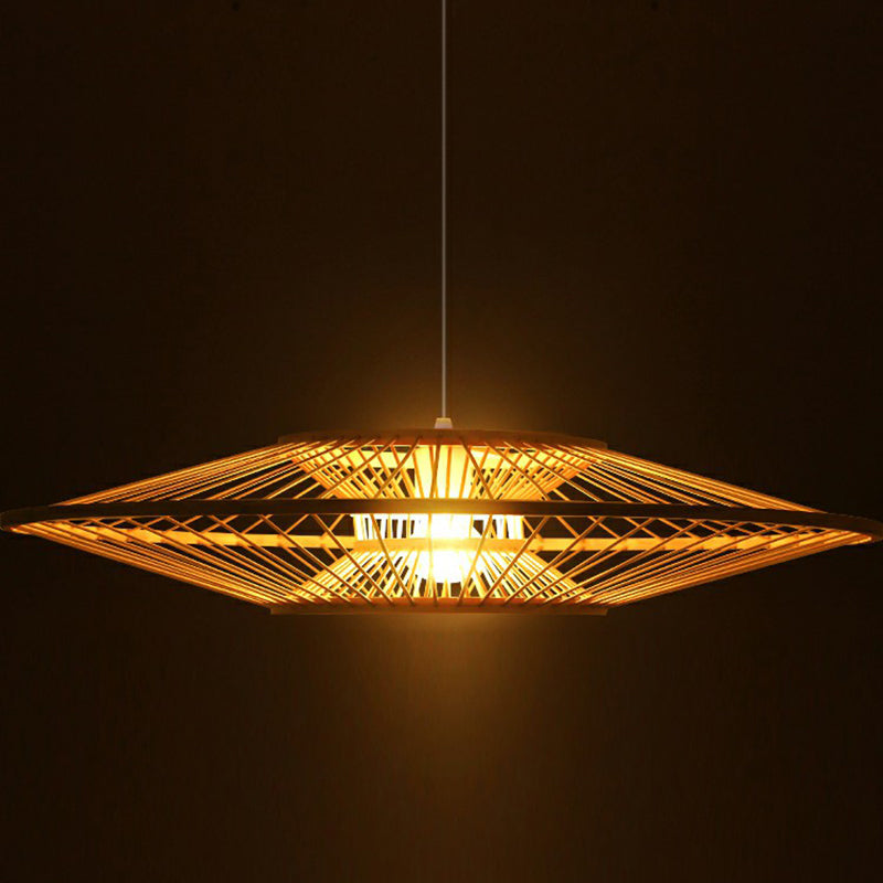 Modern Hand-Crafted Bamboo Ceiling Pendant Light With 1 Bulb - Beige Tearoom Drop Lamp