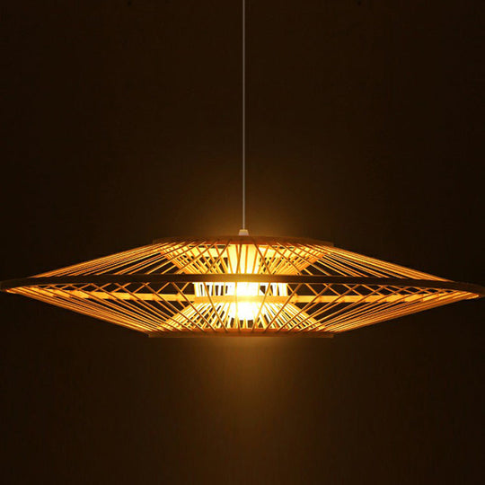 Modern Hand-Crafted Bamboo Ceiling Pendant Light With 1 Bulb - Beige Tearoom Drop Lamp