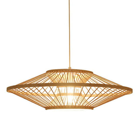 Modern Hand-Crafted Bamboo Ceiling Pendant Light With 1 Bulb - Beige Tearoom Drop Lamp