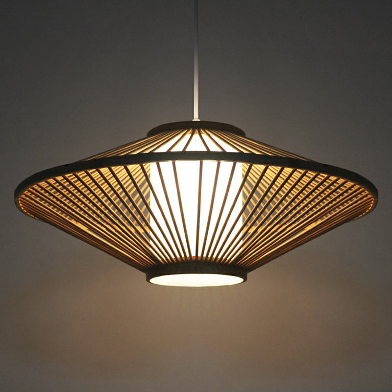 Bamboo Conical Cage Pendant Lamp - Contemporary Wood Ceiling Light