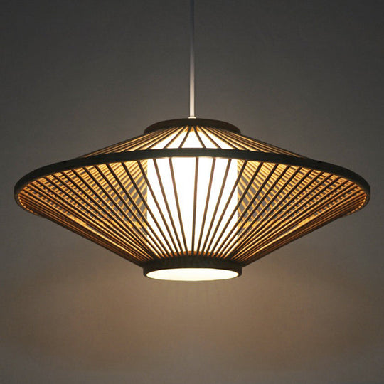 Bamboo Conical Cage Pendant Lamp - Contemporary Wood Ceiling Light