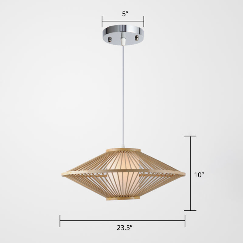 Bamboo Conical Cage Pendant Lamp - Contemporary Wood Ceiling Light / Large