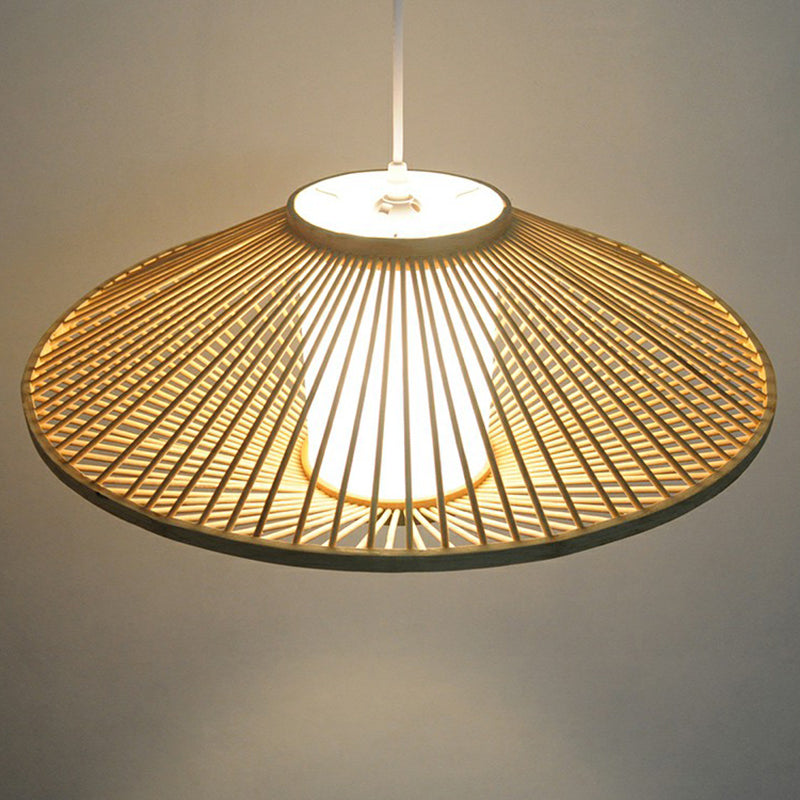 Bamboo Conical Cage Pendant Lamp - Contemporary Wood Ceiling Light