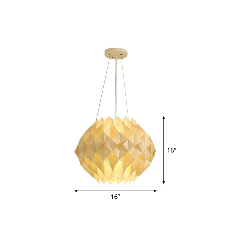 Nordic Wooden Hanging Light: 1-Light Beige Ceiling Lamp