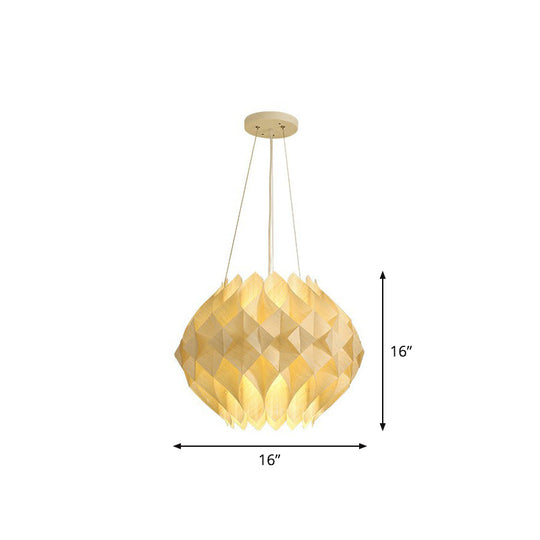 Nordic Wooden Hanging Light: 1-Light Beige Ceiling Lamp