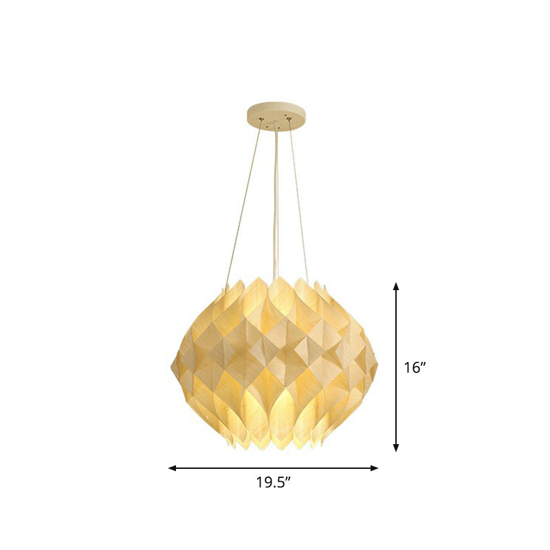 Nordic Wooden Hanging Light: 1-Light Beige Ceiling Lamp