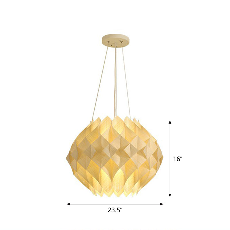 Nordic Wooden Hanging Light: 1-Light Beige Ceiling Lamp