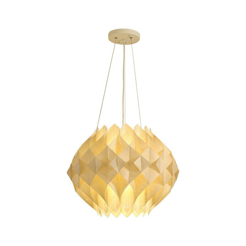 Nordic Wooden Hanging Light: 1-Light Beige Ceiling Lamp