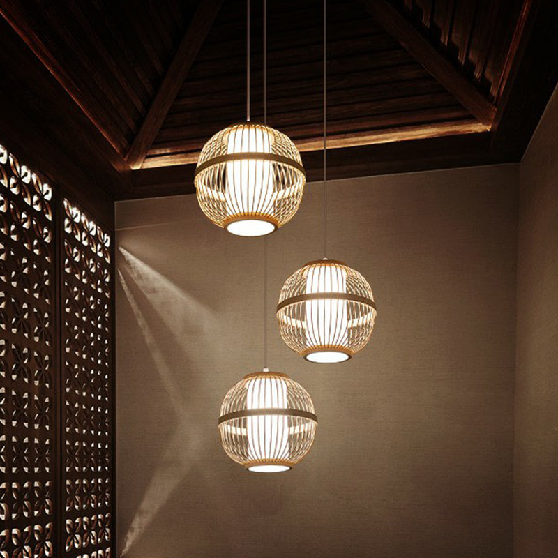 Spherical Bamboo Ceiling Lamp - Tea Room Pendant Light With 1 Bulb