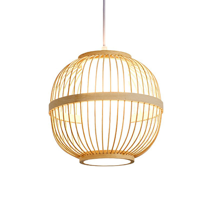 Spherical Bamboo Ceiling Lamp - Tea Room Pendant Light With 1 Bulb