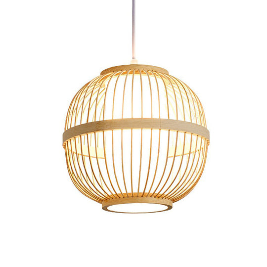 Spherical Bamboo Ceiling Lamp - Tea Room Pendant Light With 1 Bulb