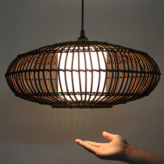 Bamboo Lantern Hanging Light: Stylish 1-Light Suspension For Dining Room