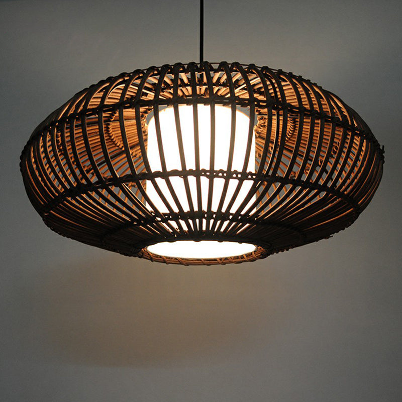 Bamboo Lantern Hanging Light: Stylish 1-Light Suspension For Dining Room