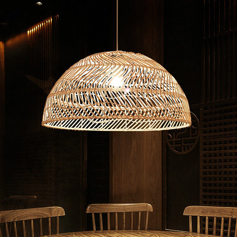 Modern Bamboo Fiber Pendant Light - Sleek Half-Sphere Design For Dining Room