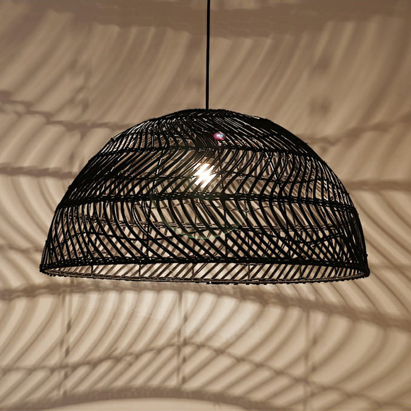 Modern Bamboo Fiber Pendant Light - Sleek Half-Sphere Design For Dining Room