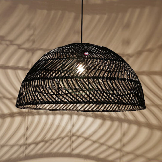 Modern Bamboo Fiber Pendant Light - Sleek Half-Sphere Design For Dining Room