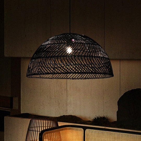 Modern Bamboo Fiber Pendant Light - Sleek Half-Sphere Design For Dining Room