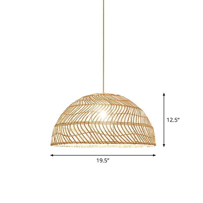 Modern Bamboo Fiber Pendant Light - Sleek Half-Sphere Design For Dining Room