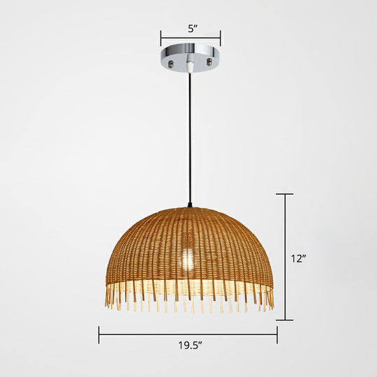 Modern 1-Head Dome Pendant Light With Bamboo Shade Minimalistic Wood Unfinished Look