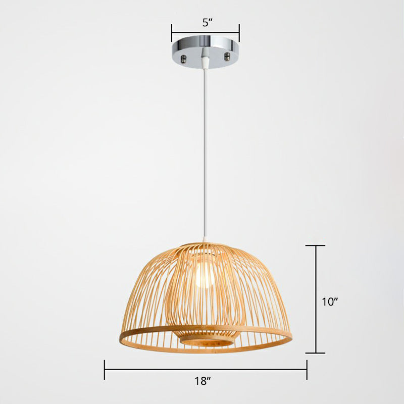 Modern Wood Domed Ceiling Pendant: Bamboo Suspension Lamp with Cage Inner