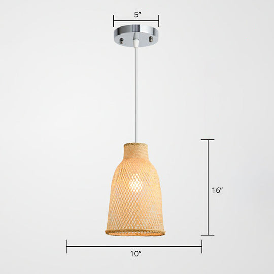 Minimalist Bamboo Pendant Light: Criss-Crossed Woven Design | Restaurant Hanging Light In Wood