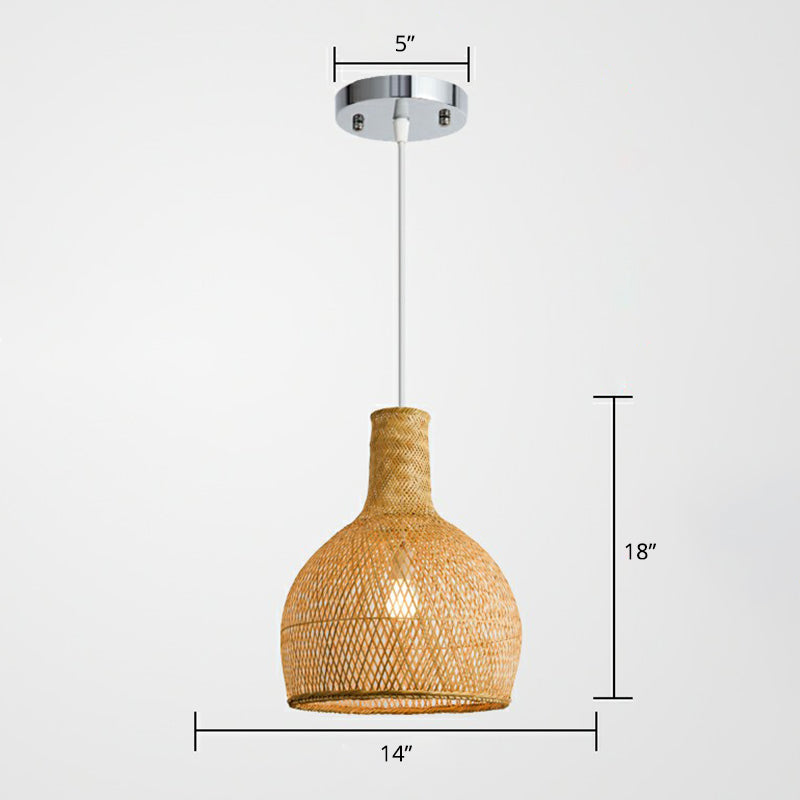 Minimalist Bamboo Pendant Light: Criss-Crossed Woven Design | Restaurant Hanging Light In Wood