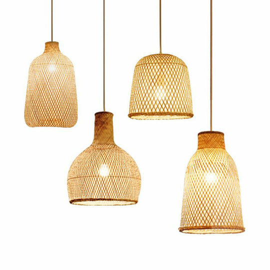 Minimalist Bamboo Pendant Light: Criss-Crossed Woven Design | Restaurant Hanging Light In Wood