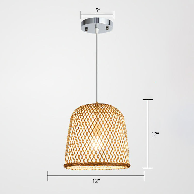 Minimalist Bamboo Pendant Light: Criss-Crossed Woven Design | Restaurant Hanging Light In Wood