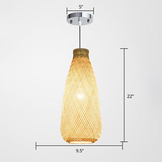 Minimalist Bamboo Pendant Light: Criss-Crossed Woven Design | Restaurant Hanging Light In Wood