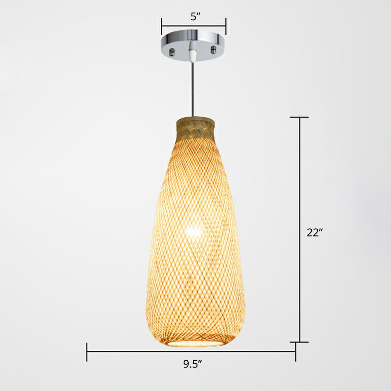 Minimalist Bamboo Pendant Light: Criss-Crossed Woven Design | Restaurant Hanging Light In Wood