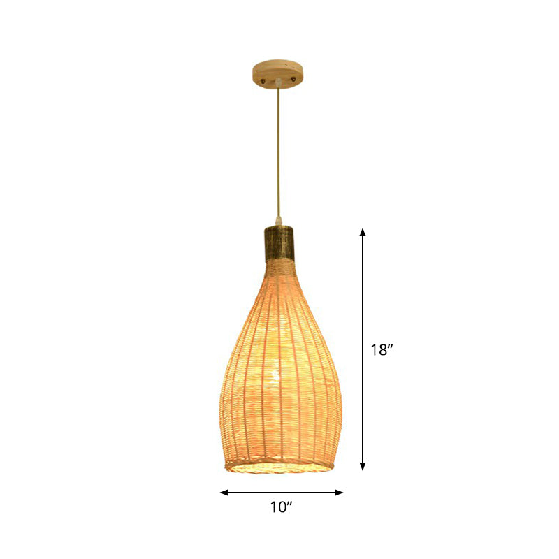 Asia Bamboo Shade Pendant Lamp With Down Lighting - Beige Droplet Design