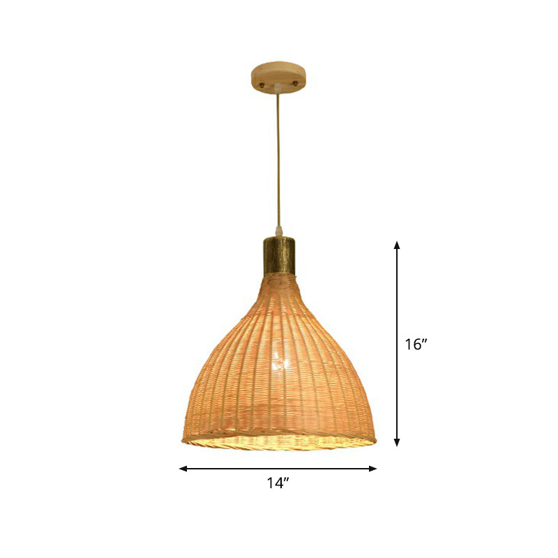 Asia Bamboo Shade Pendant Lamp With Down Lighting - Beige Droplet Design