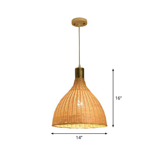 Asia Bamboo Shade Pendant Lamp With Down Lighting - Beige Droplet Design