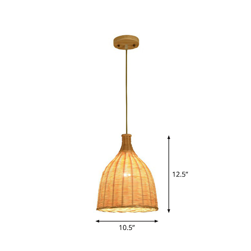 Asia Bamboo Shade Pendant Lamp With Down Lighting - Beige Droplet Design